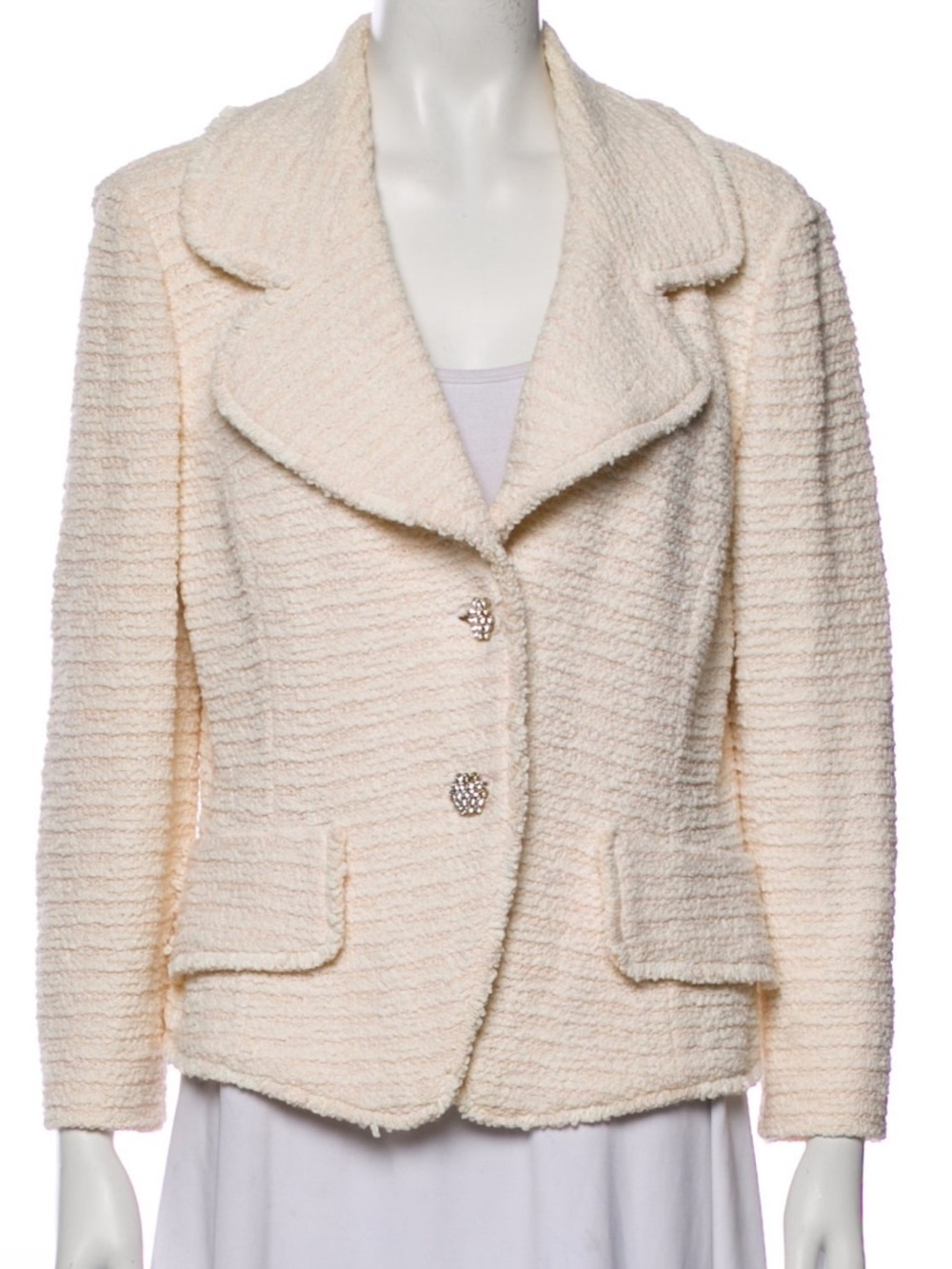 St. John Cream Bouclé Tailored Blazer with Decorative Buttons